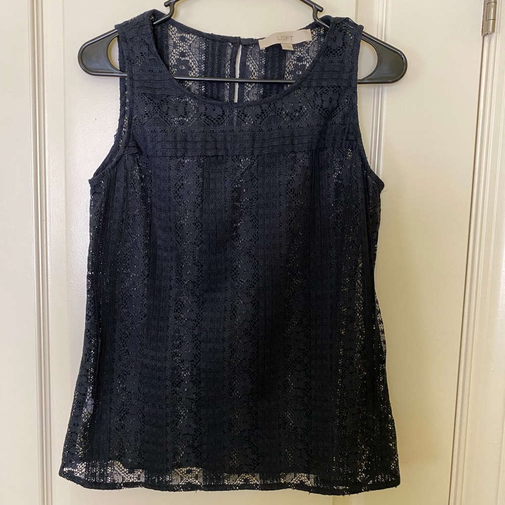 LOFT Women's Elegant Dark Blue Lace Tank Top